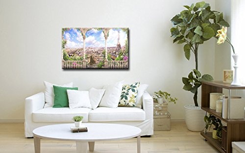 Berger Designs - Bild auf Leinwand als Kunstdruck in verschiedenen Größen. Romantisches Paris Bild mit Blick auf den Eiffelturm. Beste Qualität aus Deutschland (80 x 60 cm (BxH))