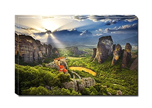 Berger Designs - Wandbild auf Leinwand als Kunstdruck in verschiedenen Größen. Meteora Gebirge in Grichenland. Beste Qualität aus Deutschland (60 x 40 cm BxH)