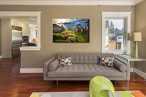 Berger Designs - Wandbild auf Leinwand als Kunstdruck in verschiedenen Größen. Meteora Gebirge in Grichenland. Beste Qualität aus Deutschland (60 x 40 cm BxH)
