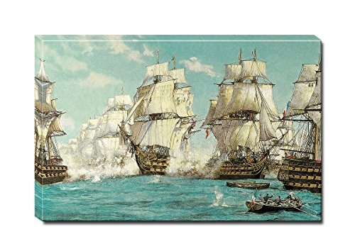 Berger Designs - Bild auf Leinwand als Kunstdruck in verschiedenen Größen. Segelschiff Schlacht auf hoher See. Beste Qualität aus Deutschland (90 x 70 cm (BxH))