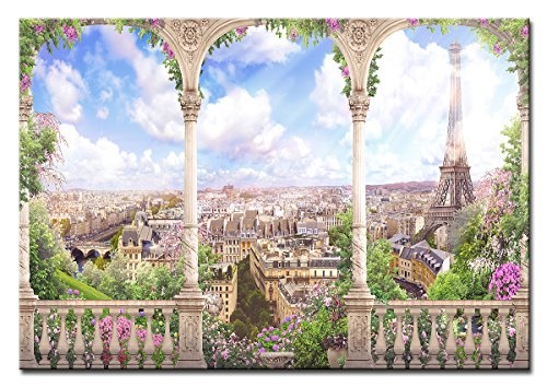 Berger Designs - Bild auf Leinwand als Kunstdruck in verschiedenen Größen. Romantisches Paris Bild mit Blick auf den Eiffelturm. Beste Qualität aus Deutschland (60 x 40 cm (BxH))