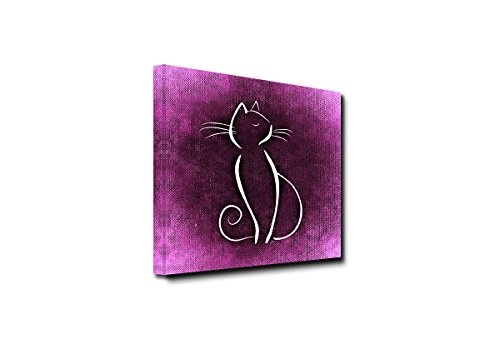 Berger Designs Katzen Silhouette auf Leinwand und Keilrahmen. Hochwertiger Kunstdruck als Wandbild. Beste Qualität - Handgefertigt in Deutschland (50 x 50 cm, Lila)