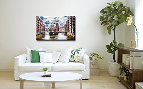 Berger Designs Bild auf Leinwand als Kunstdruck in Verschiedenen Größen. Wandbild Hamburg Speicherstadt. Beste Qualität aus Deutschland (80 x 60 cm (BxH))