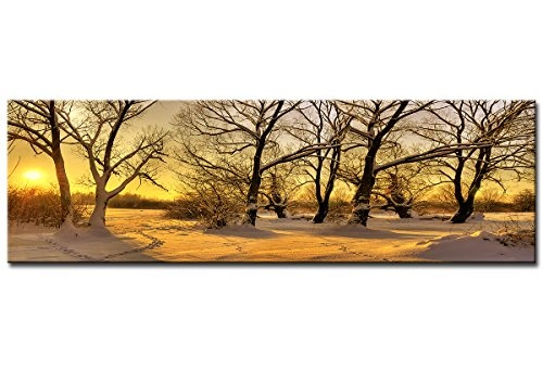 Berger Designs - Wandbild auf Leinwand als Kunstdruck in verschiedenen Größen. Winterlandschaft mit Sonnenuntergang. Beste Qualität aus Deutschland (150 x 50 cm BxH)