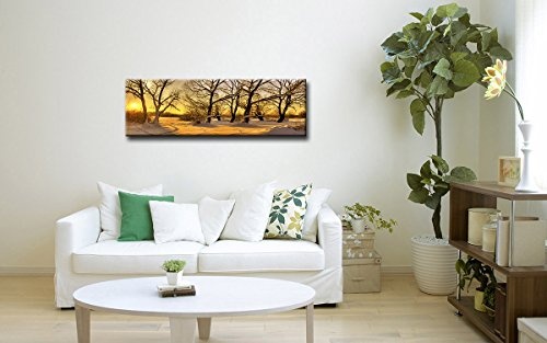 Berger Designs - Wandbild auf Leinwand als Kunstdruck in verschiedenen Größen. Winterlandschaft mit Sonnenuntergang. Beste Qualität aus Deutschland (150 x 50 cm BxH)