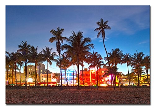 Berger Designs Bild auf Leinwand als Kunstdruck in Verschiedenen Größen. Wandbild Miami Beach Ocean Drive. Beste Qualität aus Deutschland (60 x 40 cm BxH)