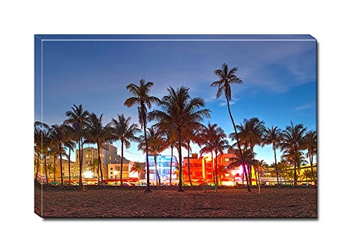Berger Designs Bild auf Leinwand als Kunstdruck in Verschiedenen Größen. Wandbild Miami Beach Ocean Drive. Beste Qualität aus Deutschland (60 x 40 cm BxH)