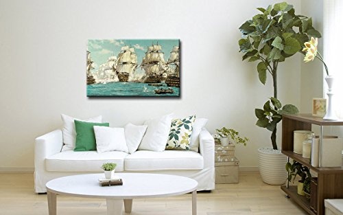 Berger Designs - Bild auf Leinwand als Kunstdruck in verschiedenen Größen. Segelschiff Schlacht auf hoher See. Beste Qualität aus Deutschland (120 x 80 cm (BxH))