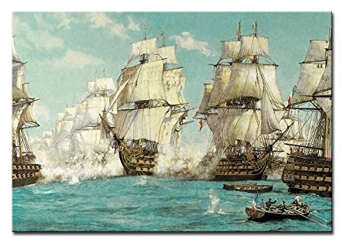 Berger Designs - Bild auf Leinwand als Kunstdruck in verschiedenen Größen. Segelschiff Schlacht auf hoher See. Beste Qualität aus Deutschland (120 x 80 cm (BxH))