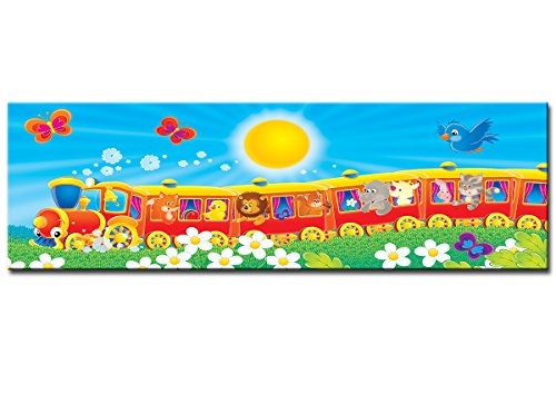 Berger Designs - Wandbild für das Kinderzimmer auf Leinwand als Kunstdruck in verschiedenen Größen. Lustiger Zug mit Tieren. Beste Qualität aus Deutschland (150 x 50 cm (BxH))