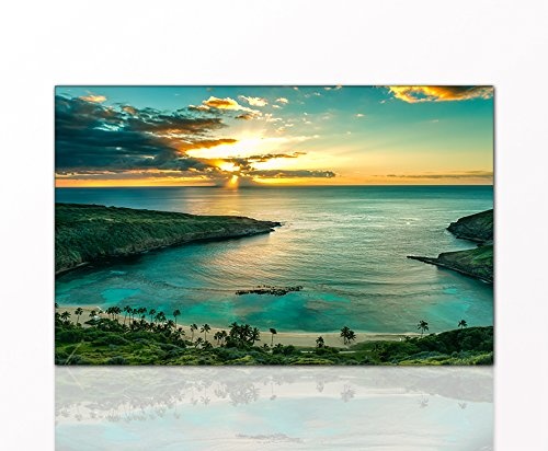 BERGER DESIGNS - Naturbild "Bay on Oahu" 70 x 110 cm auf Leinwand und Holzkeilrahmen - Beste Qualität, handgefertigt in Deutschland