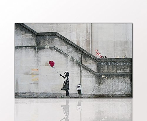 Berger Designs Graffiti Street Art Wandbild von Banksy Ballon Girl auf Leinwand und Holzkeilrahmen Handgefertigt in Deutschland (80 x 120 cm)