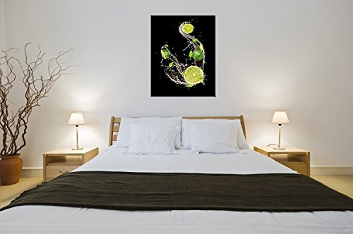 Berger Designs Küchenbild Lemon Splash 100x70 cm-Ansicht auf Leinwand und Holzkeilrahmen - Beste Qualität, handgefertigt in Deutschland