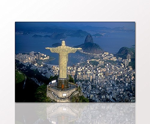 BERGER DESIGNS - Stadtpanorama "Rio de Janeiro" 80 x 120cm auf Leinwand und Holzkeilrahmen - Beste Qualität, handgefertigt in Deutschland