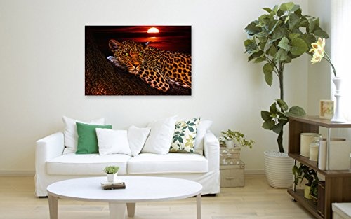 Bilderfabrik - Bild - Leopard - Druck auf Leinwand und Holzkeilrahmen bespannt. Beste Qualität, handgefertigt in Deutschland. (80x120 cm)