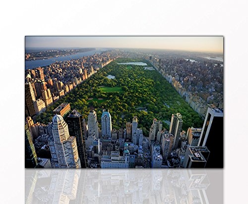 BERGER DESIGNS - Stadtbild als Kunstdruck "Manhattan Central Park" 80 x 120cm auf Leinwand und Holzkeilrahmen - Beste Qualität, handgefertigt in Deutschland