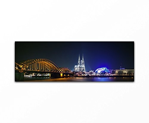 Bilderfabrik - Skyline von Köln- auf Leinwand und Holzkeilrahmen bespannt. Beste Qualität, handgefertigt in Deutschland. (30x90 cm)
