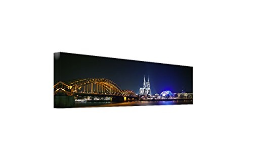 Bilderfabrik - Skyline von Köln- auf Leinwand und Holzkeilrahmen bespannt. Beste Qualität, handgefertigt in Deutschland. (30x90 cm)
