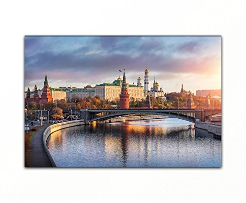 Bilderfabrik - Kunstdruck Moskau Kreml - auf Leinwand und Holzkeilrahmen bespannt. Beste Qualität, handgefertigt in Deutschland. (80 x 120 cm)