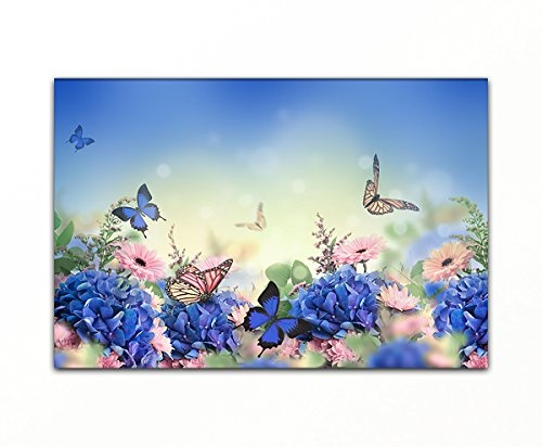 Bilderfabrik - Kunstdruck Blüten&Schmetterlinge - auf Leinwand und Holzkeilrahmen bespannt. Beste Qualität, handgefertigt in Deutschland. (40x60 cm)