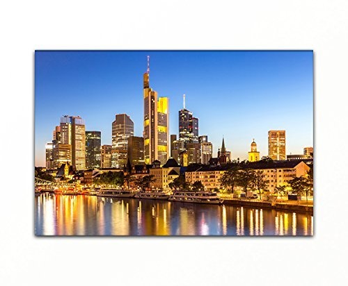 Bilderfabrik - Kunstdruck Frankfurt Skyline - auf Leinwand und Holzkeilrahmen bespannt Qualität, handgefertigt in Deutschland. (80 x 120 cm)
