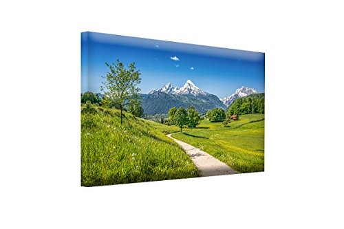 Bilderfabrik - Kunstdruck Alpen-ALM- auf Leinwand und Holzkeilrahmen bespannt. Beste Qualität, handgefertigt in Deutschland. (60 x 80 cm)