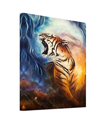 Bilderfabrik - Kunstdruck Tiger - auf Leinwand und Holzkeilrahmen bespannt. Beste Qualität, handgefertigt in Deutschland. (90 x 70 cm)