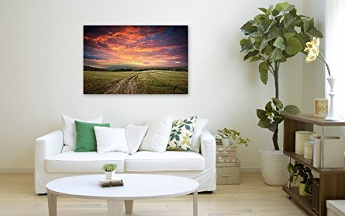 Bilderfabrik - Kunstdruck Landschaft Abendhimmel - auf Leinwand und Holzkeilrahmen bespannt. Beste Qualität, handgefertigt in Deutschland. (60 x 80 cm)