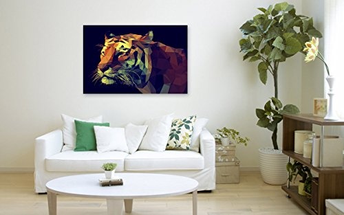 Bilderfabrik - Kunstdruck Tiger Abstrakt - auf Leinwand und Holzkeilrahmen bespannt Qualität, handgefertigt in Deutschland. (80 x 120 cm)