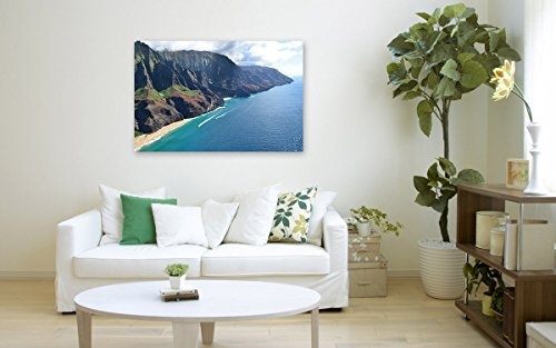 Bilderfabrik - Motiv Küste Hawaii auf Leinwand und Holzkeilrahmen bespannt. Beste Qualität, handgefertigt in Deutschland. (80 x 120 cm)