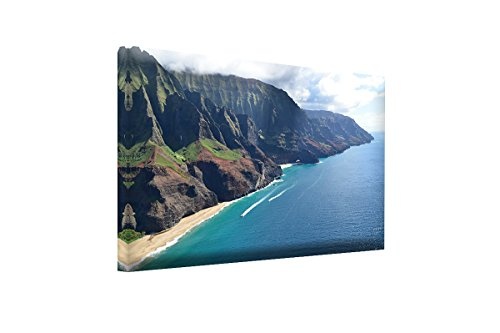 Bilderfabrik - Motiv Küste Hawaii auf Leinwand und Holzkeilrahmen bespannt. Beste Qualität, handgefertigt in Deutschland. (80 x 120 cm)