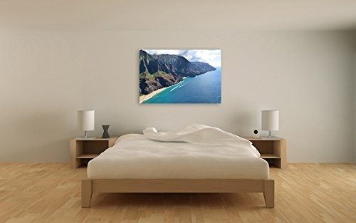 Bilderfabrik - Motiv Küste Hawaii auf Leinwand und Holzkeilrahmen bespannt. Beste Qualität, handgefertigt in Deutschland. (80 x 120 cm)