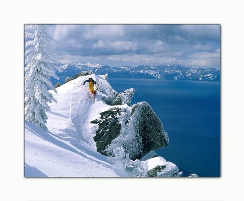 Berger Designs Foto (extreme ski-70x90cm) Kunstdruck auf Leinwand und Rahmen aus Holz.Bild Motiv (extremer Sport Skiläufer Schnee Tanne Wasser Berge).100% Made in Germany-Qualität aus Deutschland.