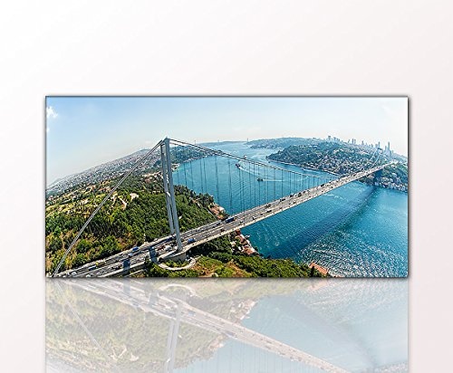 Berger Designs Landschaftsbild Bosphorus Bridge Panorama 50 x 100cm auf Leinwand und Holzkeilrahmen - Beste Qualität, handgefertigt in Deutschland