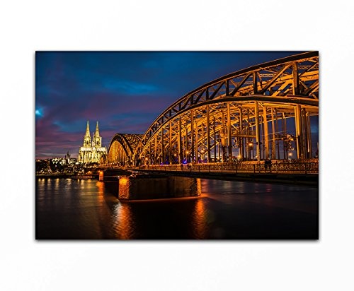 Bilderfabrik - Köln (Hohenzollern Brücke) Druck auf Leinwand und Holzkeilrahmen bespannt. Beste Qualität, handgefertigt in Deutschland. (80x120 cm)