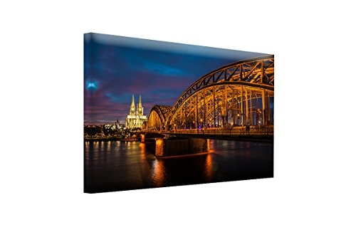 Bilderfabrik - Köln (Hohenzollern Brücke) Druck auf Leinwand und Holzkeilrahmen bespannt. Beste Qualität, handgefertigt in Deutschland. (80x120 cm)