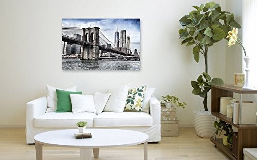 Bilderfabrik - Bild -Brooklyn Bridge- auf Leinwand und Holzkeilrahmen bespannt. Beste Qualität, handgefertigt in Deutschland. (80x120 cm)