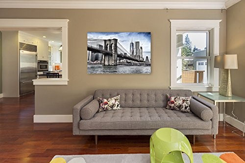 Bilderfabrik - Bild -Brooklyn Bridge- auf Leinwand und Holzkeilrahmen bespannt. Beste Qualität, handgefertigt in Deutschland. (80x120 cm)