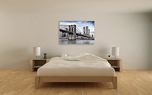 Bilderfabrik - Bild -Brooklyn Bridge- auf Leinwand und Holzkeilrahmen bespannt. Beste Qualität, handgefertigt in Deutschland. (80x120 cm)