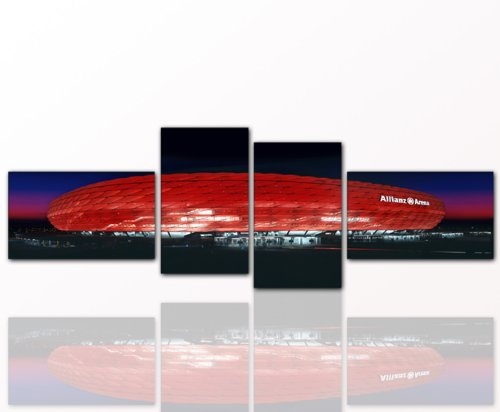 BERGER DESIGNS - Bild auf Leinwand - modern Art Design (Stadion Bayern 4teilig / 4x 30x50 cm ca. 55x165 cm) Kunstdruck auf Rahmen mit Bilder Motiv (München Bayern Arena). Beste Qualität, handgefertigt in Deutschland.
