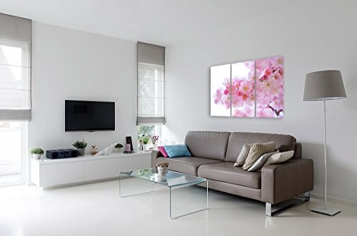 Bilderfabrik - Naturbild - japanische Kirschblüten - Druck auf Leinwand und Holzkeilrahmen bespannt. Beste Qualität, handgefertigt in Deutschland. (3X 40x80 cm)