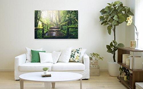 BILDERFABRIK - Wand-Bild Wald-Treppe 80 x 120 cm in verschiedenen Größen wählbar als Kunstdruck auf Leinwand und Holzkeilrahmen I Moderne Drucktechnik für ein detailreiches Erlebnis (80 x 120 cm)