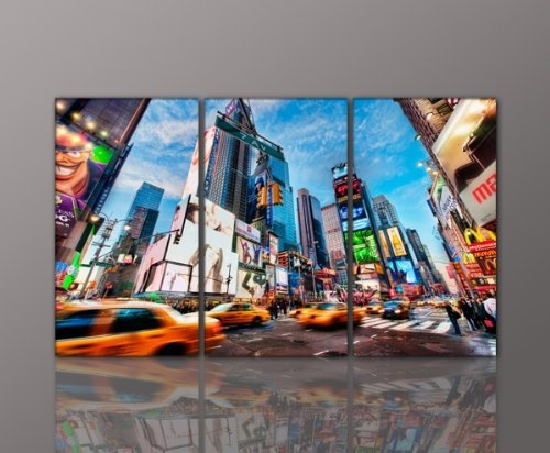 BERGER DESIGNS - Riesiges Stadtbild New York 3 teilig - modern Art Design (NY Life 3teilig - 90x155 cm) Kunstdruck auf Rahmen mit Bilder Motiv (Amerika USA New York City Big Apple Skyline Taxi People Manhatten Brooklyn)