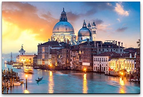 bestforhome 150x100cm Leinwandbild Venedig am Kanal Grande bei Sonnenuntergang Leinwand auf Holzrahmen