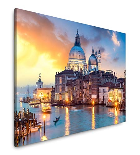 bestforhome 150x100cm Leinwandbild Venedig am Kanal Grande bei Sonnenuntergang Leinwand auf Holzrahmen