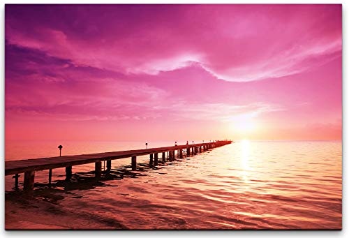 bestforhome 150x100cm Leinwandbild großer Steg im Meer bei Sonnenuntergang Leinwand auf Holzrahmen