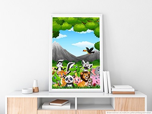 Best for home Artprints - Cartoon Zeichnung - Wilde Tiere im Dschungel- Fotodruck in gestochen scharfer Qualität
