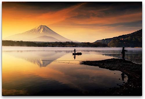 bestforhome 120x80cm Leinwandbild See Shoji mit dem Berg Fujisan Vulkan Leinwand auf Holzrahmen