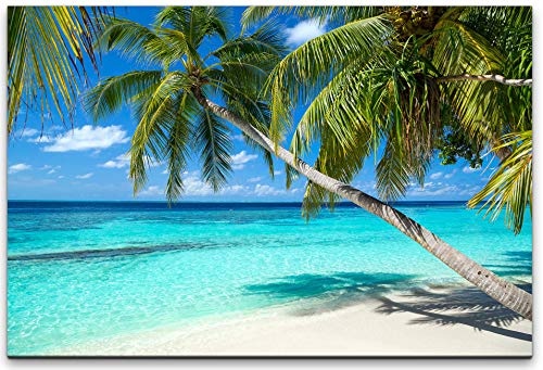 bestforhome 180x120cm Leinwandbild Kokospalmen am tropischen Strand Leinwand auf Holzrahmen