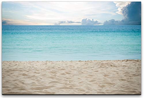 bestforhome 180x120cm Leinwandbild weißer Sandstrand am Ozean Leinwand auf Holzrahmen